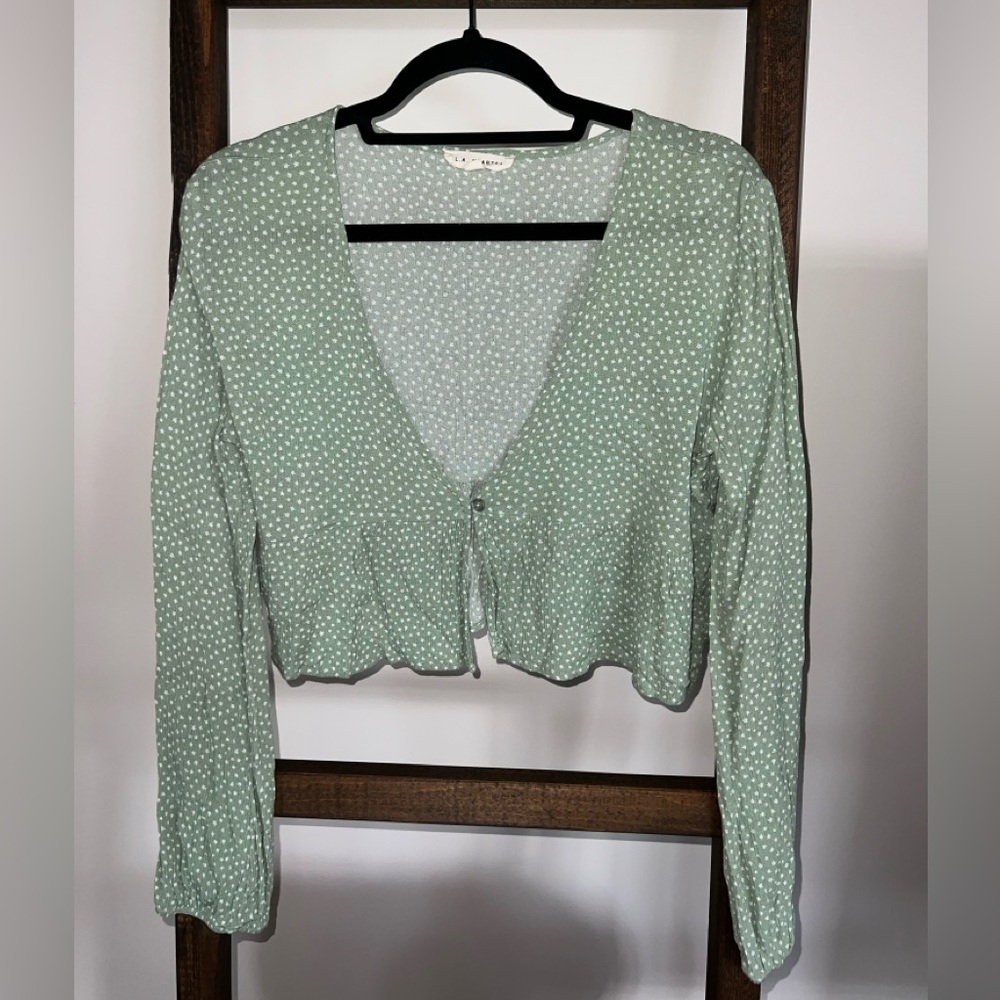 La Hearts Green Polka Dot Top